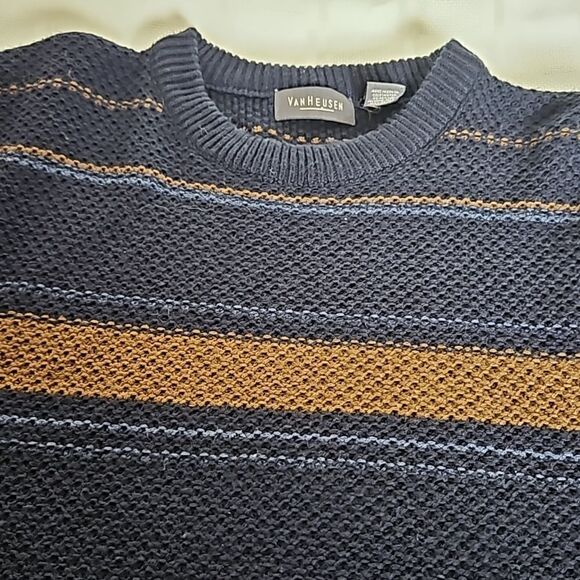 Van Heusen Men's Knitted Long Sleeves Sweater Medium Navy Blue/Brown - Picture 16 of 16